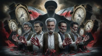 an abstract depiction of a powerful Iranian mullah dictator manipulating presidential election candidates in Iran